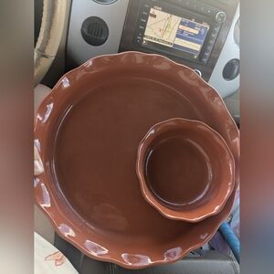 Crate&Barrel Terracotta Ceramic Chip And Dip Dish